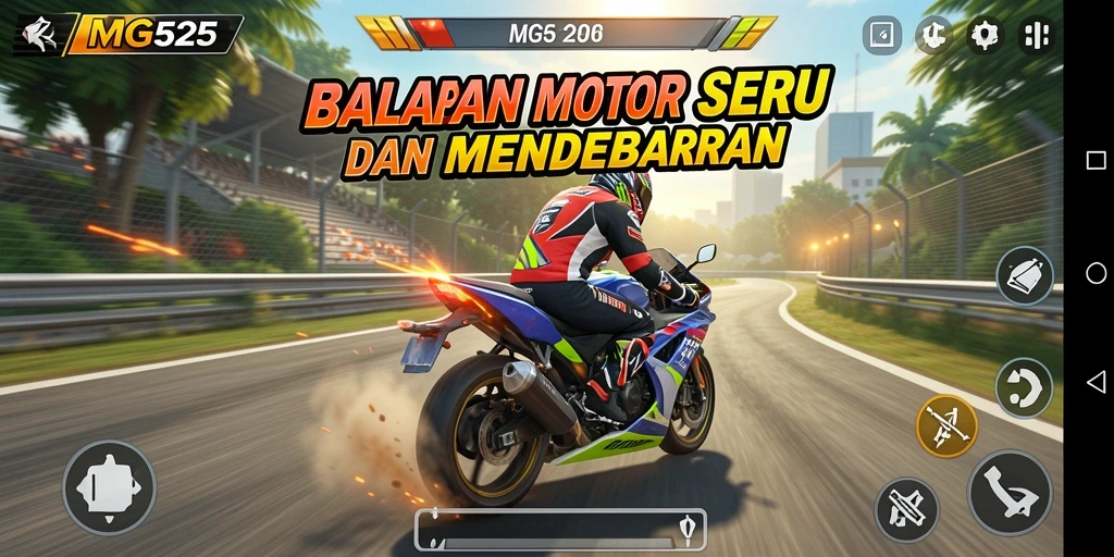 Tampilan gameplay MG525 yang mendebarkan saat balapan motor.
