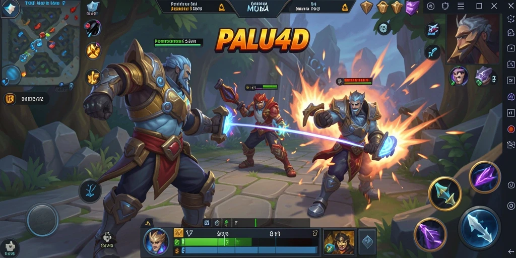 Screenshot menunjukkan pertarungan seru dalam permainan MOBA PALU4D.