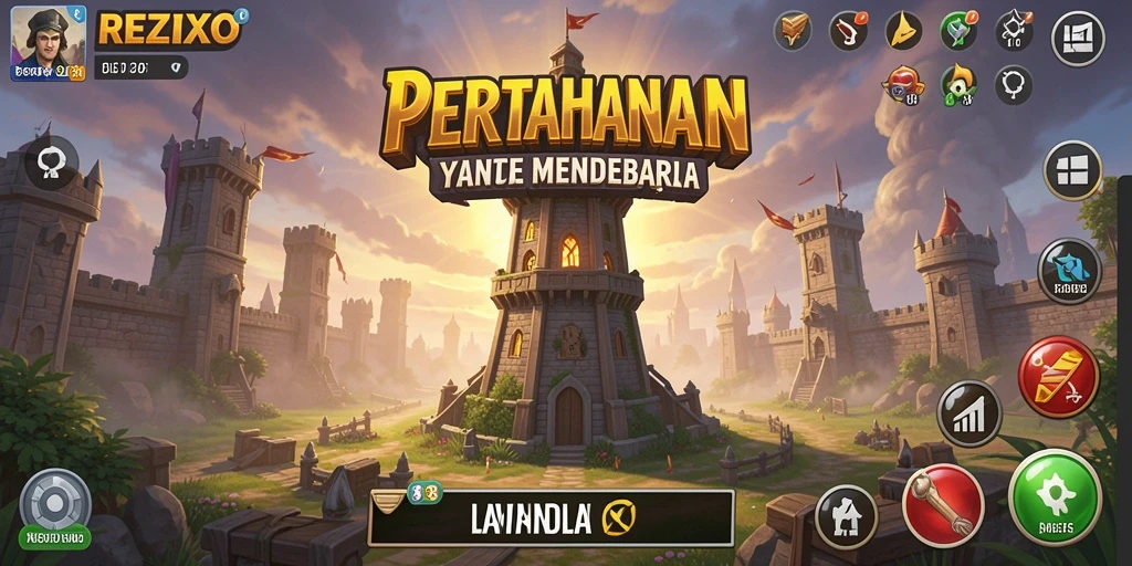 Tampilan screenshot utama dari gameplay menara bertahan REZIXO.