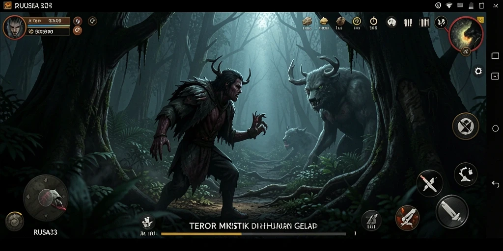 Tampilan gameplay <strong>RUSA33</strong> saat menjelajahi hutan angker yang penuh misteri.