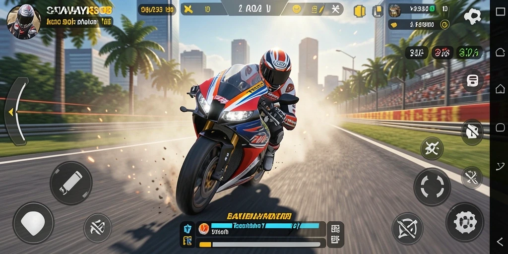 Gameplay mendebarkan di titik tertinggi balap motor.