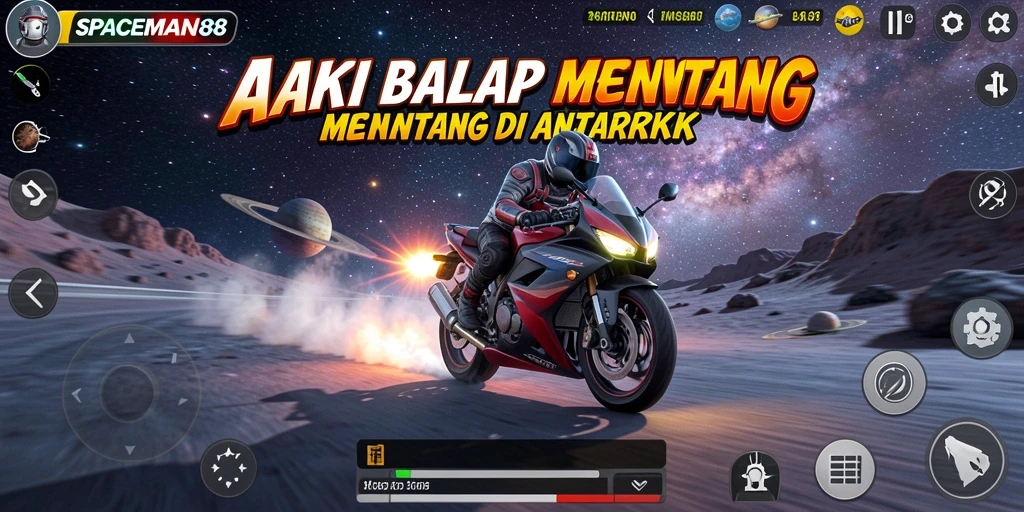 Tampilan gameplay balap motor yang futuristik dan mendebarkan.